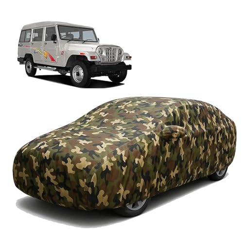 Image of Sulfar 100% Waterproof Car Body Cover Compatible with Mirror for Mahindra Marshal with Long Lasting Durable Material (Triple Stitched, Full Bottom Elastic, Camouflage Army)