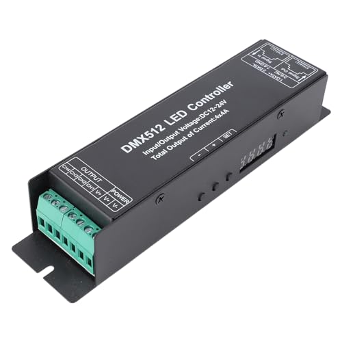 Controlador LED Decorder DMX512, Acero Inoxidable 4 Canales DC 12V 24V Controlador Decodificador de Atenuación DMX de Voltaje Constante para Luz de Tira RGB RGBW Luz de Escenario