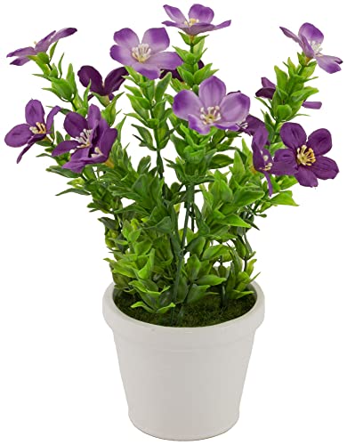 Boston International Faux Flowers in Ceramic Pot Spring Impatients Bouquet, 9-Inches, Purple