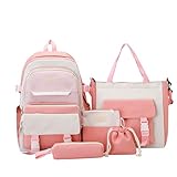 Mochila escolar de 5 piezas, mochila escolar para adolescentes, mochila casual para escuela secundaria, mochila de viaje diario para laptop, bonita mochila estética, juego de bolsas para niños y niñas