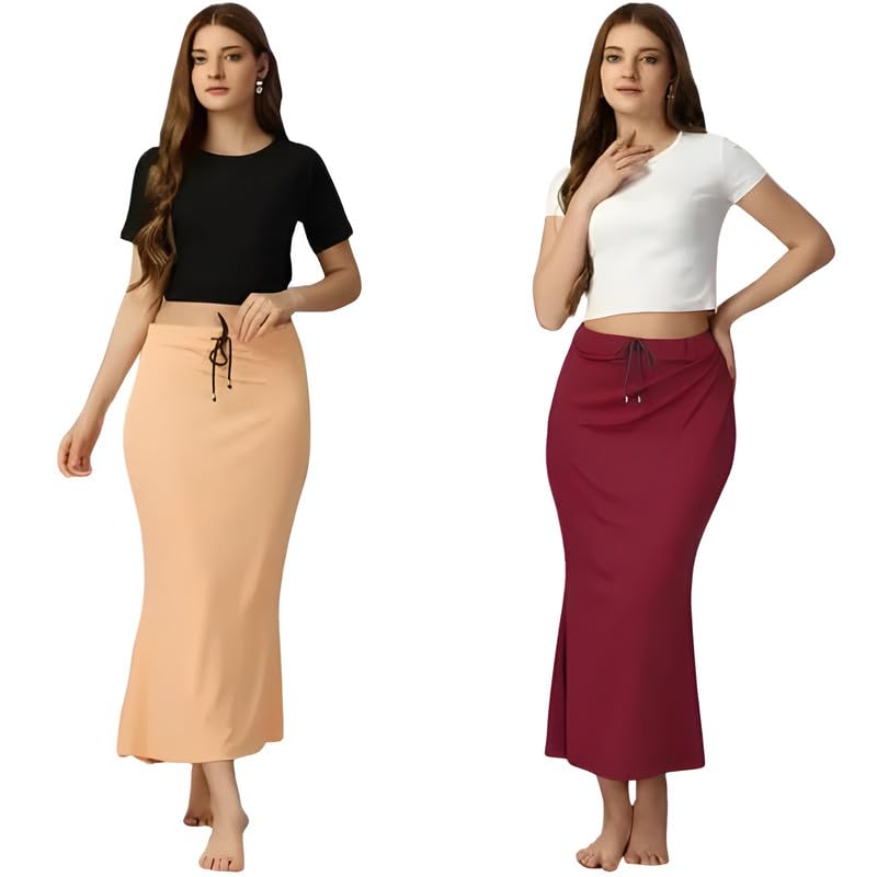 Lycra Cotton Saree Shapewear Petticoat Stretchable Thigh & Hip Shaper Saree Silhouette Shapewear for Women Pack of 2-image-20