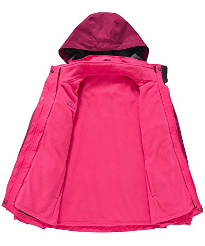Rdruko Women's Ski Winter Jacket Waterproof 3 In 1 Mountain Windproof Hooded Warm Fleece Coat(Rose Red,Us S) #TOP1