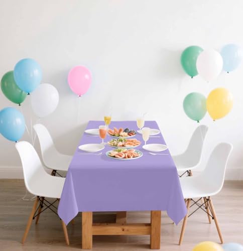 Image of SietDESEO 2 Pack Light Purple Plastic Tablecloth Rectangle 54 x 108 Lavender Disposable Table Cloth Plastic Lavender Table Cover for Wedding Baby Shower Party Decorations