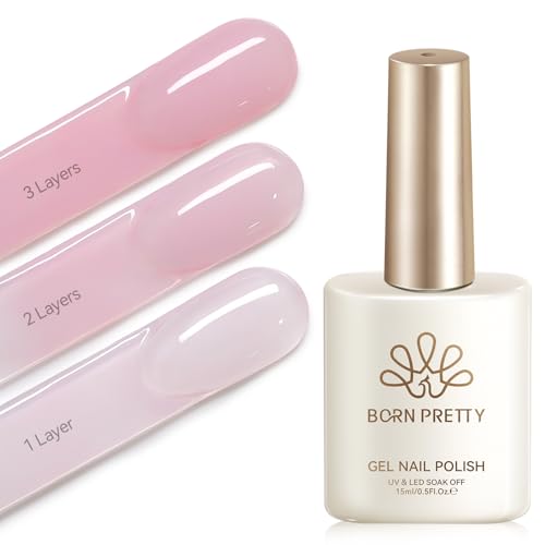 Born Pretty Jelly Nude Pink Gel Nail Polish Sheer Translucent Transparent Neutral Pink Natural Gel Polish Nail Art DIY at Home 15ML,HEMA & TPO Free