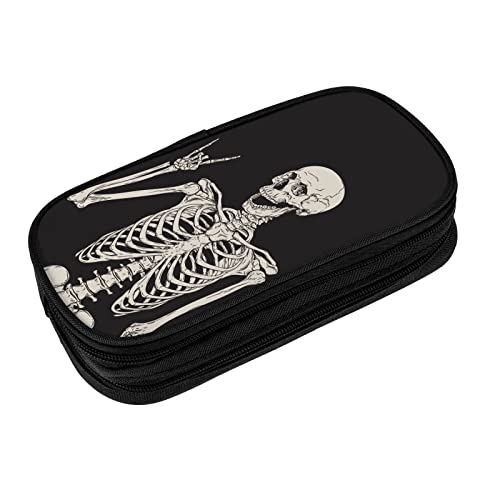 Image of YETTA YANG Halloween Skeleton Funny Skull Pencil Box Case for Pen Holders Office Supplies Big Capacity large