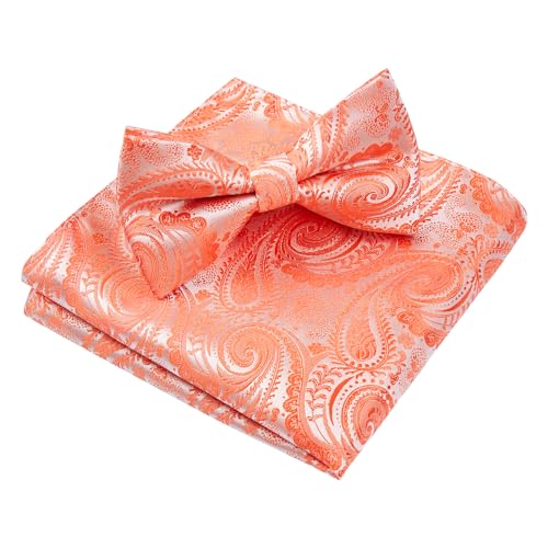 Image of HISDERN Bow Ties for Men Paisley Floral Pre-tied Bowtie Pocket Square Set Men's Formal Bow Ties Wedding Party