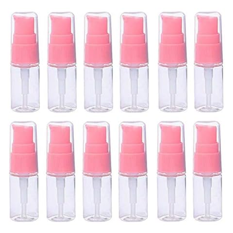 12PCS 10ML 0.35OZ Empty Fillable Transparent Lotion Bottle Pink Pump Head Liquid Foundation Isolation Jar Cosmetic Facial Beauty Storage Container with Cap for Girls and Women Cover