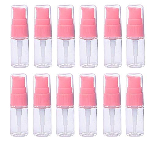 12PCS 10ML 0.35OZ Empty Fillable Transparent Lotion Bottle Pink Pump Head Liquid Foundation Isolation Jar Cosmetic Facial Beauty Storage Container with Cap for Girls and Women