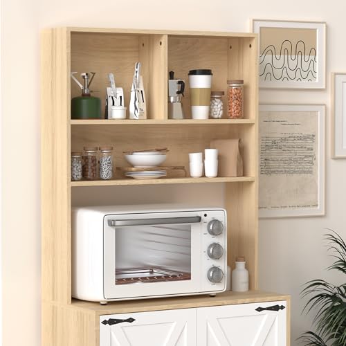Pantry-Cabinet-with-2-Doors-3-Tier-Modern-Kitchen-Hutch-Cabinet-with-Adjustable-Shelves-Freestanding-Larder-Cupboard-Kitchen-Pantry-Storage-Cabinet-for-Kitchen-Dining-Room Pantry Cabinet with 2 Doors 3 Tier Modern Kitchen Hutch Cabinet with Adjustable Shelves Freestanding Larder Cupboard Kitchen Pantry Storage Cabinet for Kitchen Dining Room