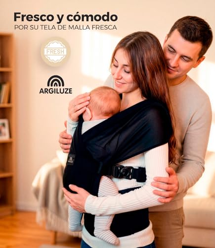 Miniatura 6 de Fular Portabebe Porteo Malla Fresca Ligero Ergonomico Refuerzo Trasero Anclajes Giratorios Ajustables Colocacion Rapida Manos Libres Unisex Papa Mama Bebe 3 A 24 Meses Hasta 15 Kg Negro Transpirable