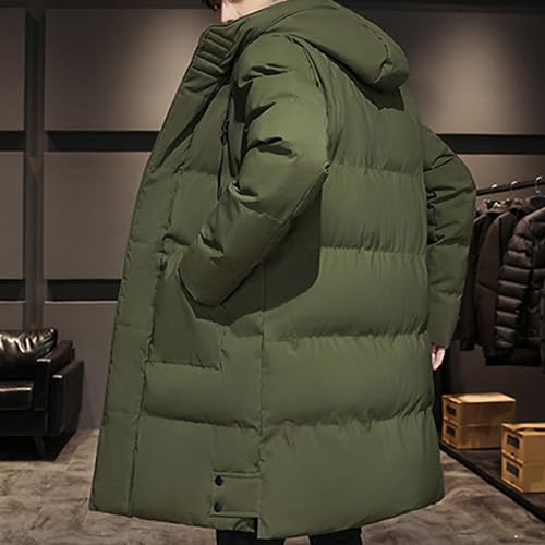 Mens Long Winter Hooded Puffer Windbreaker Insulated Thicken Hood Jackets Classic Windproof Winter Puffy Coat, Military Green, M - Image 4