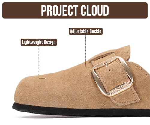 Image of Project Cloud 100% Genuine Leather Clogs for Women Shoes - Memory Foam Insole, Non-Slip & Natural Cork Footbed Arch Support Big Buckle Womens Clogs and Mules Footwear (Manchester)