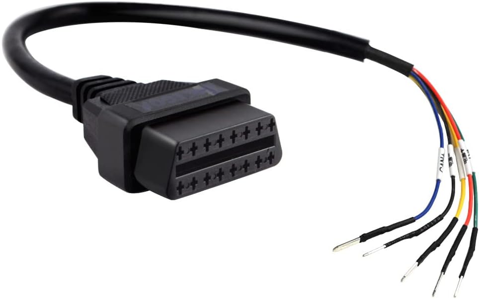 iKKEGOL OBD OBDII OBD2 16 Pin Female Connector K + CAN K Line Jumper Tester Cable Universal Pigtail DIY Mobley Adapter for Motorcycle Car Truck 1ft Feet 30cm/12