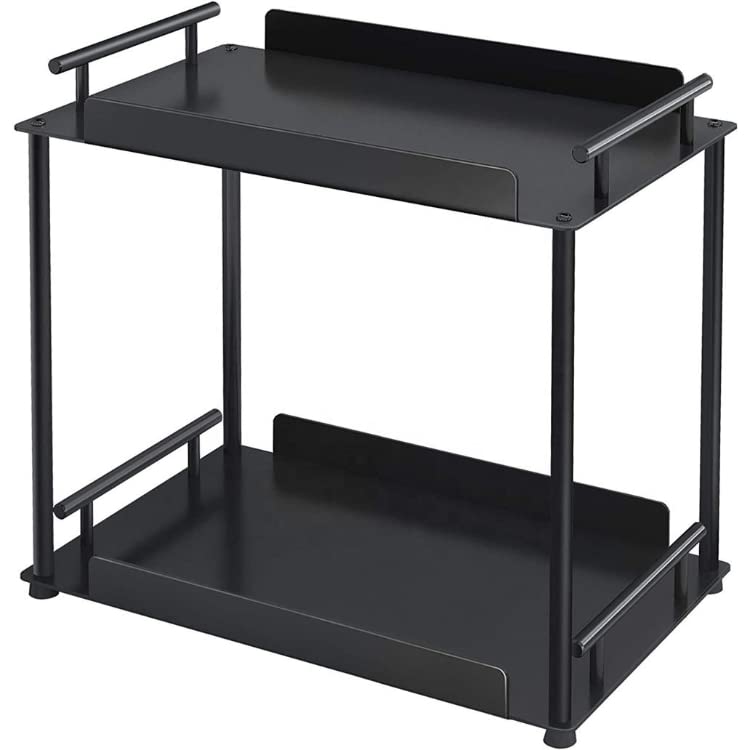 LFYNB Bathroom Over Toilet Storage Shelf, 2 Tier Standing Rack,Bathroom Organizer Countertop Storage Shelf Cosmetic Organizer Holder Kitchen Spice Rack (Color : Black)