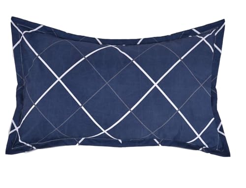 Image of KAWI Elastic Fitted BEDSHEET Single Bed 6X4 FEET(72X48X6 inch) Super Soft 250 TC Cotton Blend Superfine Fabric with 1large Size Pillow Cover, Blue Line Print, Blue Colour