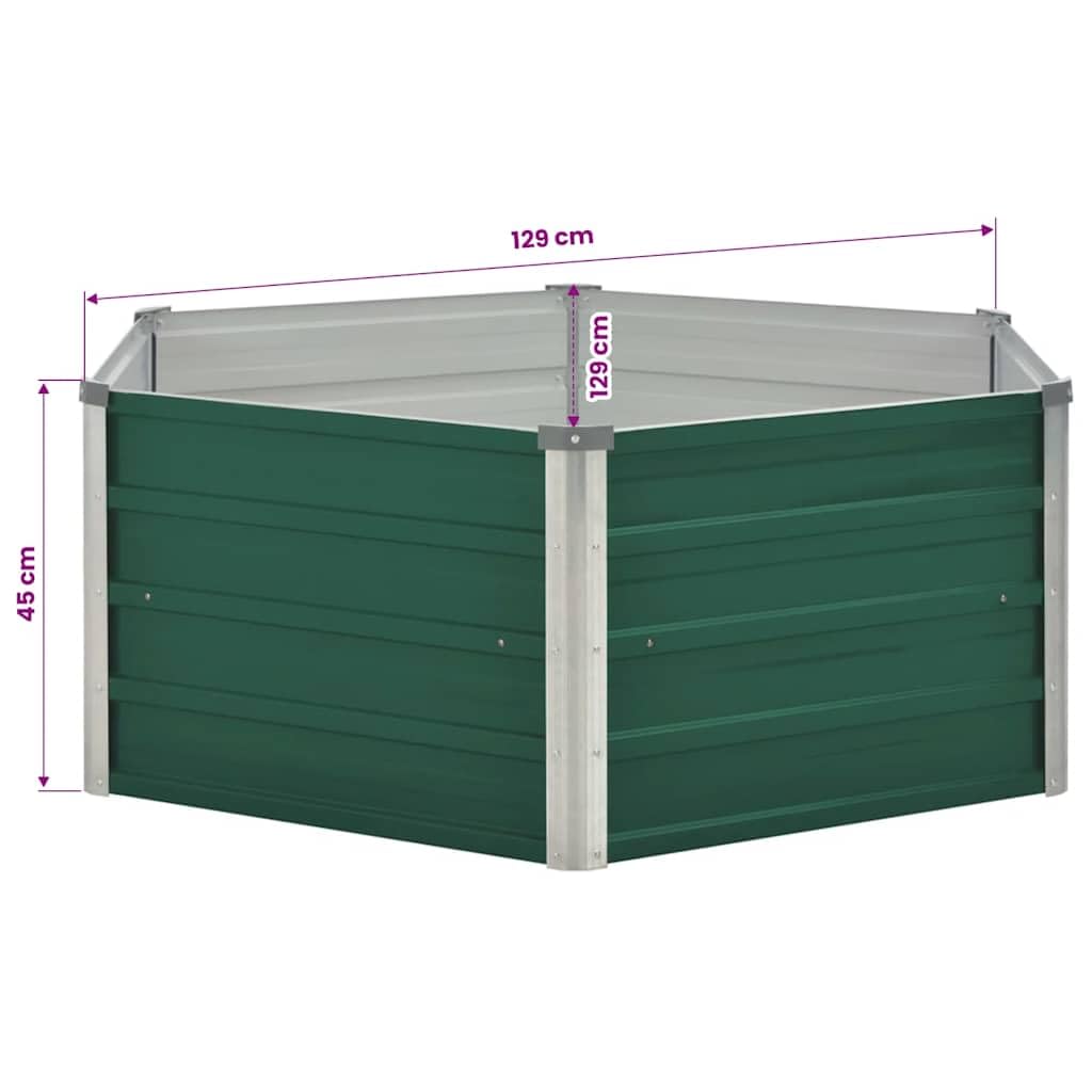 Bancal de acero galvanizado 129 x 129 x 45 cm verde con suelo abierto para un drenaje óptimo y estabilidad robusta