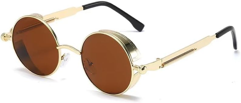 Steampunk Round Sunglasses for Men Women, Gothic Vintage Metal Frame Glasses UV400, Cosplay Festival Eyewear