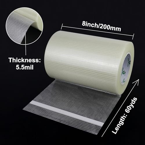 Image of BOMEI PACK Wide Fiber Reinforced Packing Tape 8 inch, Clear Heavy Duty Bi Directional Fiberglass Filament Strapping Tape 8Inch x 55yds 6.7Mil