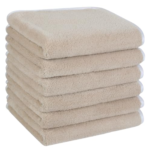 KinHwa 6er Pack gästehandtücher 30×50, Mikrofaser Handtuch, Flauschiges gästehandtücher,Weich &Saugstark gästehandtuch 30x50cm, Hellbraun