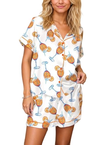 Image of VKEGNIO Womens Pajamas Set Short Sleeve Button-Down 2 Piece PJ Set Lounge Sleepwear Cute Graphic Tees PJ Set