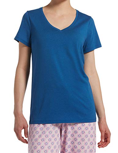 HUE Women's Plus Short Sleeve V-Neck Sleep Tee, Monaco Blue, 1X