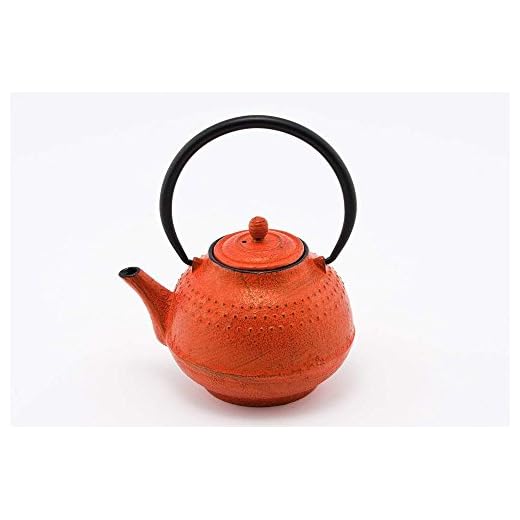 Hinomaru Collection Artisan Workshop Orange Red Dotted Japanese Tetsubin Tea Kettle Cast Iron Teapot with Stainless Steel Infuser 27 oz