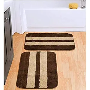 SR Handloom Anti Slip Bath Mat, Bathroom Rug, Floor mat Suitable for Kitchen, Bedroom and Bathroom, Water Absorbent, Light Weight Soft & Machine Washable (Brown Beige)(Pack of2) 40X60cm