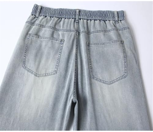 Men's Thin Jeans, Zippered Retro Stretch Straight Jeans, Mid-Waist Loose Trousers4