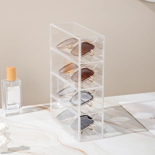 Sunglass Storage Box Acrylic Eyeglass Organizer Make-up Storage Drawer Tray Jewelry Trays Type Strong Load-bearing Easy Access 4-Layer Transparent Visual Sunglasses Case Home Office Using