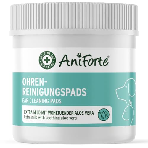 AniForte Ohren Reinigungspads für Hunde & Katzen 100 Stück – Besonders weiche & milde Reinigungstücher für die Ohrenhygiene, sanfter Ohrenreiniger zur Pflege & Reinigung