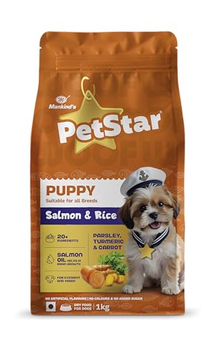 Mankind Petstar Puppy Dry Dog Food (High Protein) Salmon & Rice Flavor, 1kg Pack | Improves Muscle & Strength, Supports Immunity, Protects Liver & Kidney