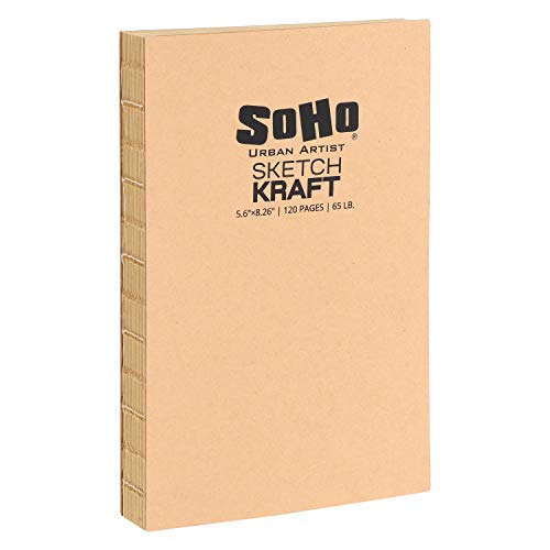 SoHo Urban Artist Open Bound Hardcover Sketchbook - 120 Sheets Visibile Lay-Flat Binding for Writing, Sketching, Drawing, Dry Media - 5.6" x 8.26", 65 lb. /100gsm â€“ (Kraft)