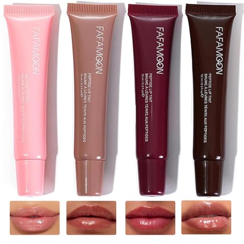 Lip Jam Hydrating Lip Gloss Lip Oil, 4 Farben Set Glossy Plumping Tinted Lip Balm Lipgloss,Natürlicher Glänzend Lippenstift Set,für Frauen und Mädchen