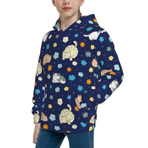 Cartoon Cat and Flower Kid Hoodies Boys Sweatshirts Girls Pullover with Pocket2