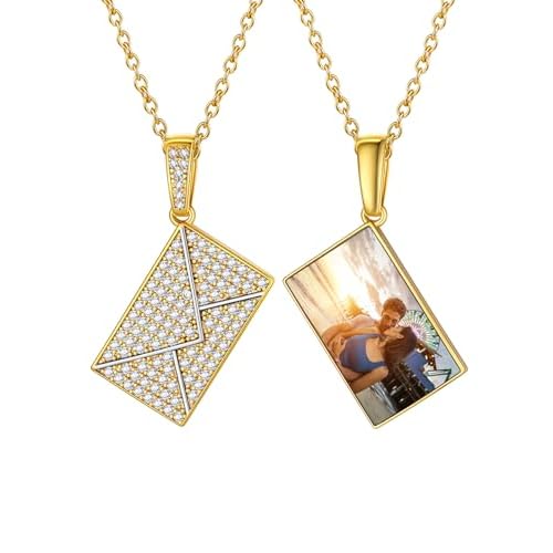 Custom4U Personalized Envelope Necklace with Picture Message Custom Love Letter Locket Necklace for Women Silver/Gold/Rose Gold/Black Birthday Mothers Day Photo Jewelry Gifts for Mom Wife (G