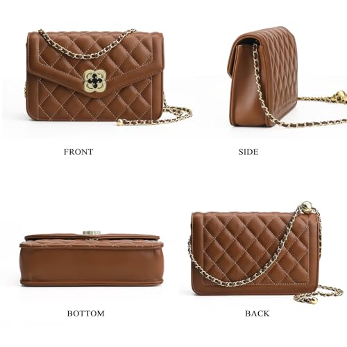 Image of Quilted Leather Crossbody Bags for Women Trendy Ladies Shoulder Purse Satchel HandBag with Chain Strap