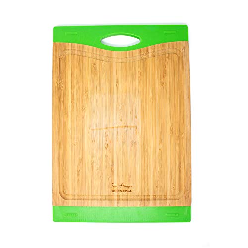 Jean Patrique Bamboo Chopping Board with Silicone Ends - Large (Green) | Durable, Antibacterial, Environmentally Friendly.