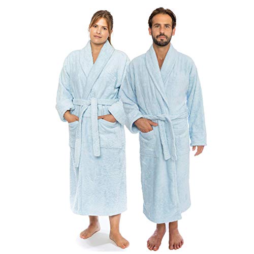 Classic Turkish Towels - Luxury Terry Cloth Robe For Men And Women, 100% Turkish Cotton, Soft And Plush, Long Unisex Bathrobe - Ice Blue (Medium) #TOP2