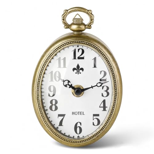 Reloj de pared ovalado pequeño vintage dorado silencioso analógico miniatura 1