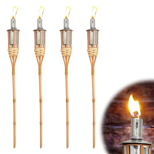4 Stück Bambus Gartenfackel,Gartenfackeln für Draußen,Ölfackeln...