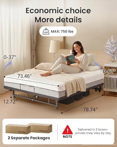 Image of Mixcous King Adjustable Bed Frame Heavy Duty 750 lbs - Zero Gravity Electric Base with Wireless Remote for Back Pain Relief, Head & Foot Incline, Easy Assembly