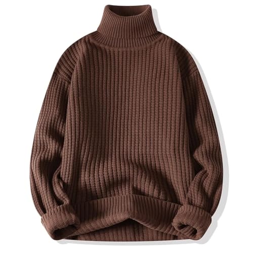 Men’S Turtleneck Long Sleeve Thread Sweater Solid Color Thick Knitted Warm Business Casual Pullover Sweater3
