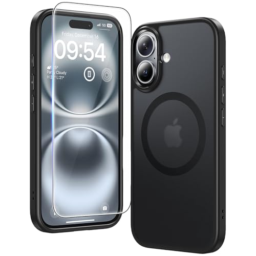 Image of TAURI for iPhone 16 Plus Case, Compatible with MagSafe, Matte Black | with Screen Protector, Not-Yellowing Military-Grade Protection, Shockproof Slim Magnetic Case for iPhone 16 Plus