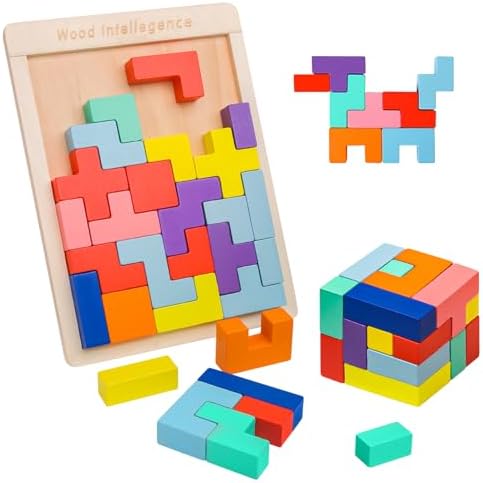 Puzzle 3D Madera: Rompecabezas Colorido, Montessori Stem Educativo