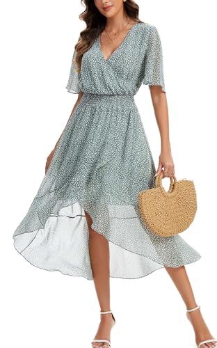 Image of Kormei Womens Short Sleeve Floral Maxi Dress High Low V-Neck Flowy Party Long Dresses