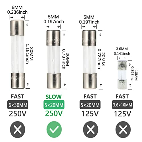 AUKENIEN 10A 10 Ampere 250V Träge Glassicherung 5x20MM T10A Sicherungen Glasrohrsicherung Feinsicherung Traege Glas Sicherung
