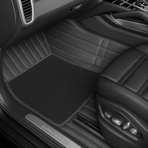 Image of 9D Car Floor Mat for Mahindra XEV 9S EV 7 Seater3R CS | Waterproof | Anti-Slip | Luxury Premium Leather Car Mat | Full Coverage | All Weather | Custom Fitted Car Foot Mats - Black with Silver