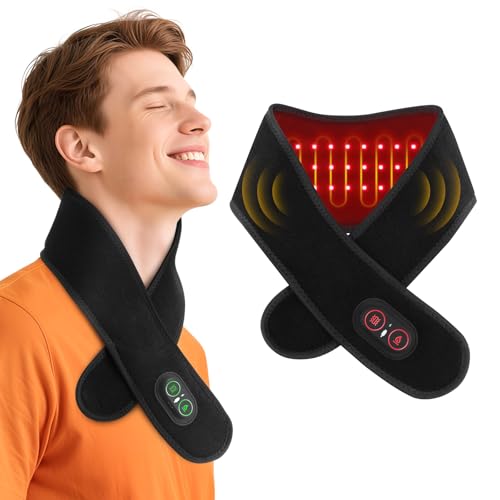 Almohadilla térmica para el cuello con vibración, bufanda térmica inalámbrica con 3 de calor, 3 intensidades de vibración, almohadilla térmica con luz roja para todas las partes del cuerpo, negro