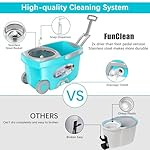 FunClean Spin Mop and Bucket,Mop and Bucket with Wringer Set for Home,360 Spinning Mopping Floor Cleaning Tool with 6 Microfiber Replacement Head Refills,61" Extended Handle, 2X Wheel - Blue - Image 4