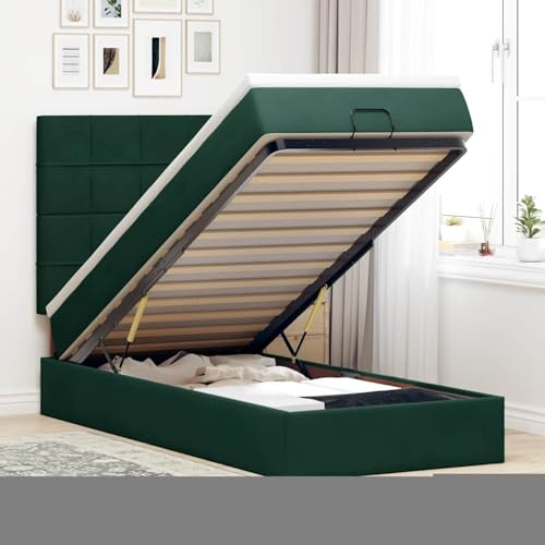 Fasba Ottoman-Bett mit Matratzen & LEDs Dunkelgrün 80x200 cm Samt, Polsterbett Doppelbett Stilvolles Funktionsbett mit hydraulischem Stauraum3314285